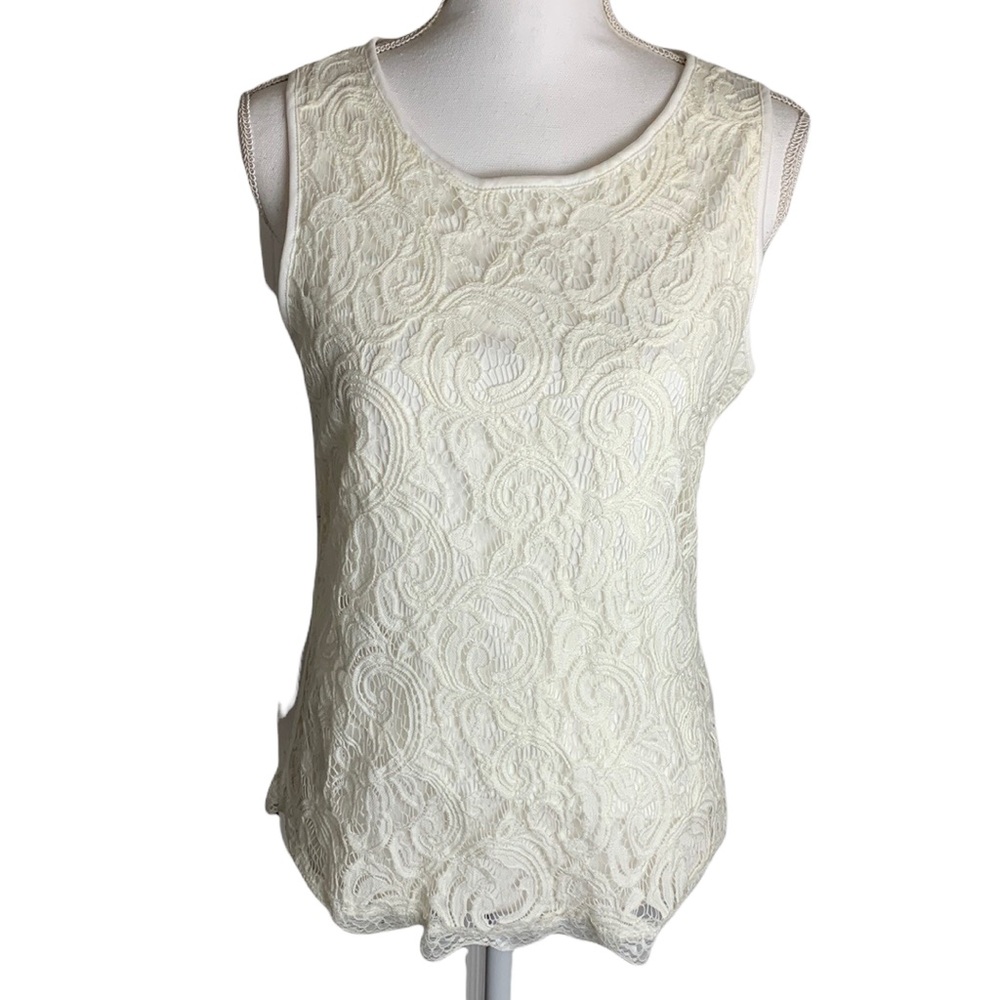 Adrianna Papell Sleeveless White Lace Scalloped Hem Top Size Medium